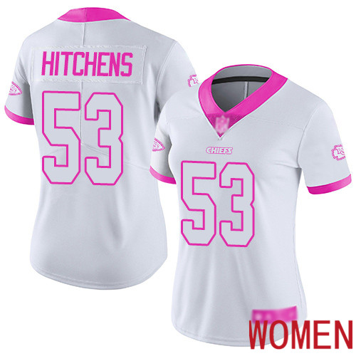 Women Kansas City Chiefs #53 Hitchens Anthony Limited White Pink Rush Fashion Nike NFL Jersey->nfl t-shirts->Sports Accessory